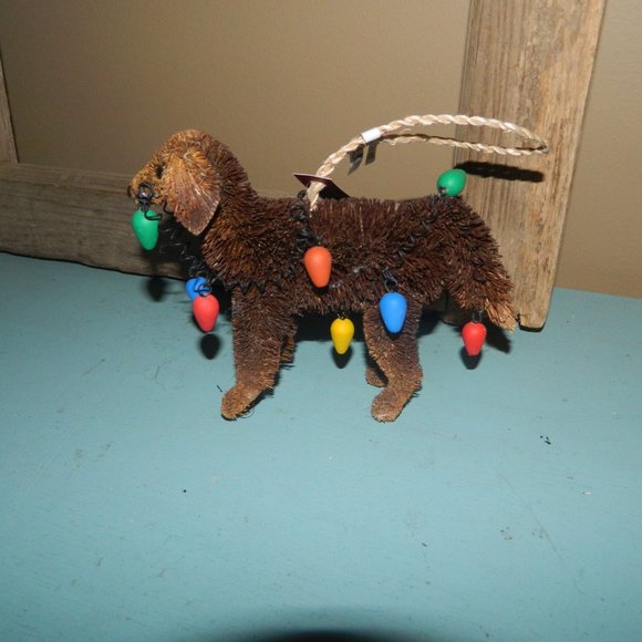 Pottery Barn Dog Chocolate Lab Bristle Bottle Brush Christmas Lights Ornament - Picture 3 of 4